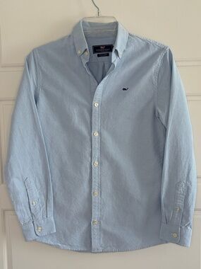 Vineyard Vines Boys Whale Shirt Oxford Light Blue Button Down Size L 16 Preppy